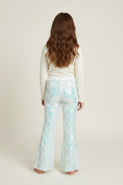 Pantalon Patte D'Éléphant Paillettes Blanches Turquoise Évasé Confortable Fille - Multicolore Polyester - vue 2