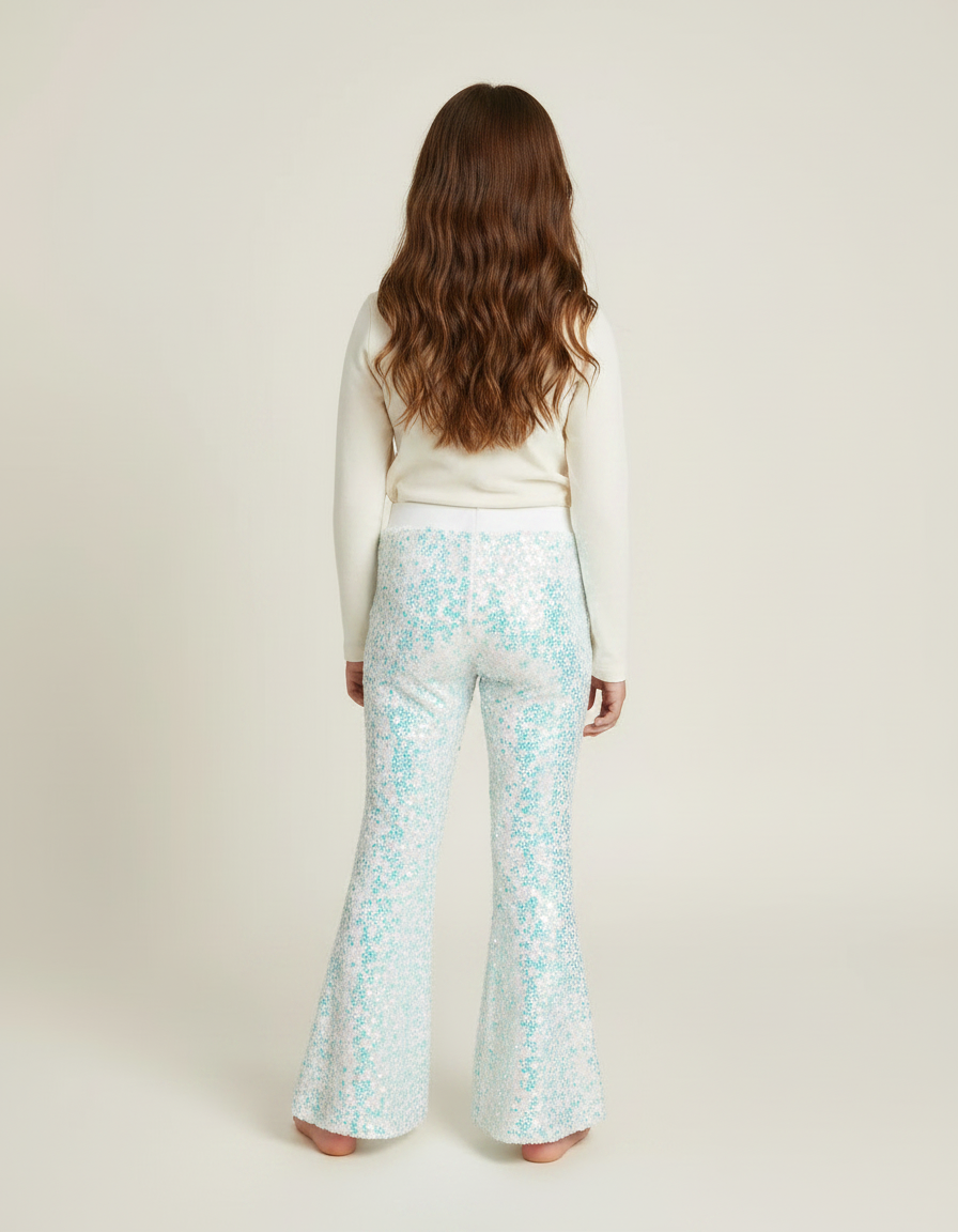 Pantalon Patte D'Éléphant Paillettes Blanches Turquoise Évasé Confortable Fille - Multicolore Polyester - vue 2