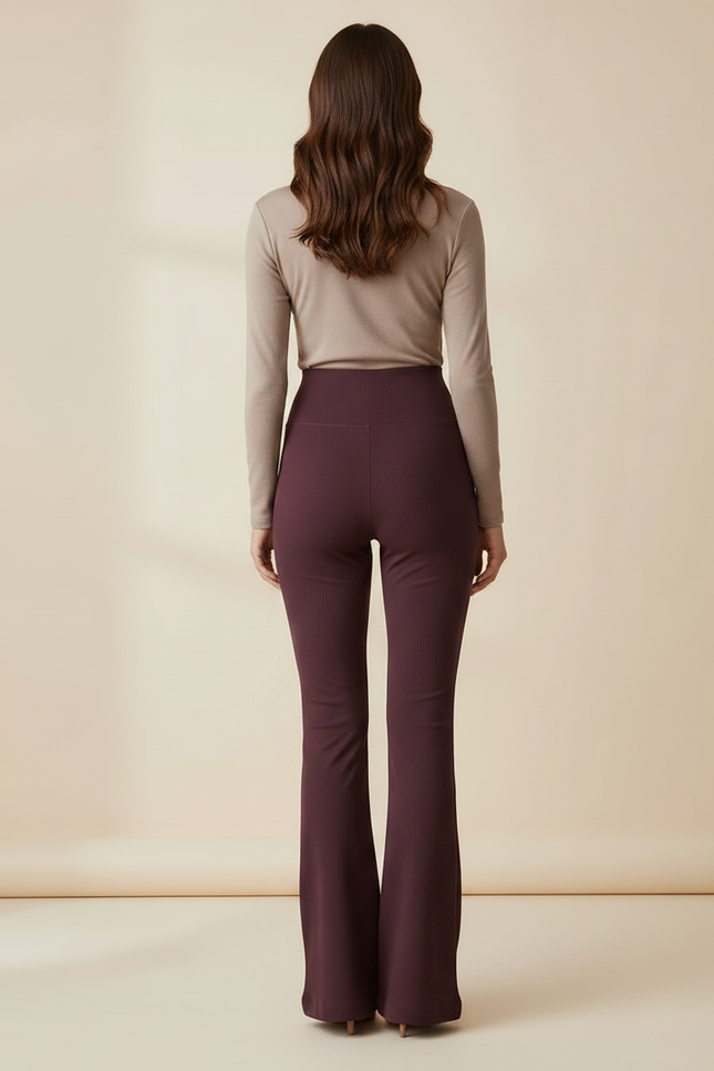 Pantalon Patte D'Éléphant Côtelé Bordeaux Taille Haute Évasé - Maille - vue 2
