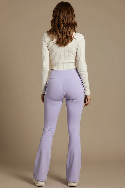 Pantalon Patte D'Éléphant Violet Taille Haute Poches Évasé - Polyester - vue 2