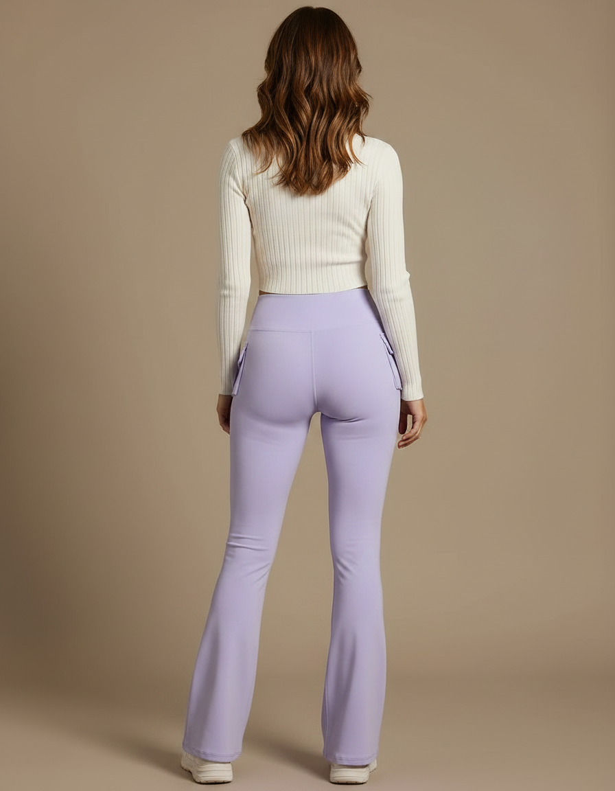 Pantalon Patte D'Éléphant Violet Taille Haute Poches Évasé - Polyester - vue 2