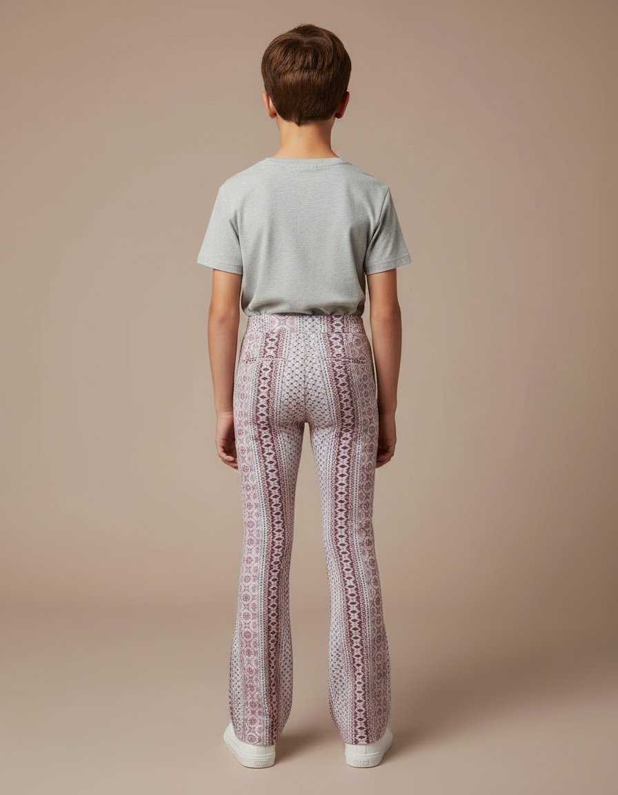 Pantalon Patte D'Éléphant Imprimé Géométrique Élastique Décontracté Enfant - Maille - vue 2