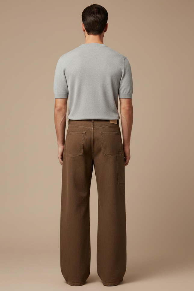 Pantalon Patte D'Éléphant Marron Ample Décontracté Homme - Jean - vue 2