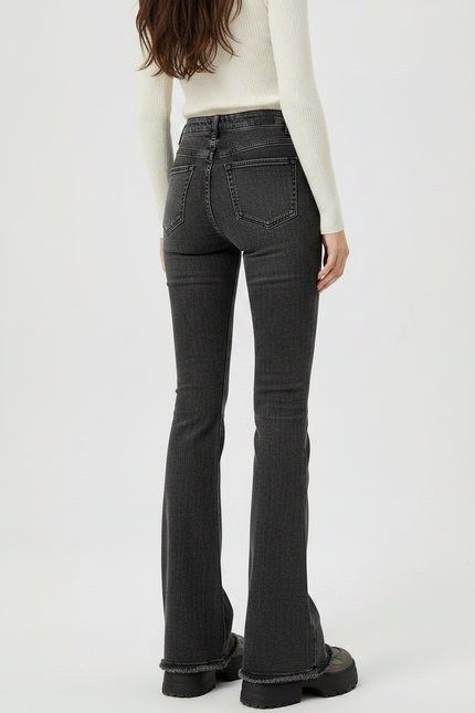 Pantalon Patte D'Éléphant Gris Effiloché Taille Haute Denim - Jean - vue 2