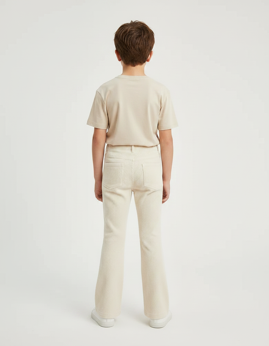 Pantalon Patte D'Éléphant Beige Côtelé Évasé Confortable Enfant - Cordé - vue 2