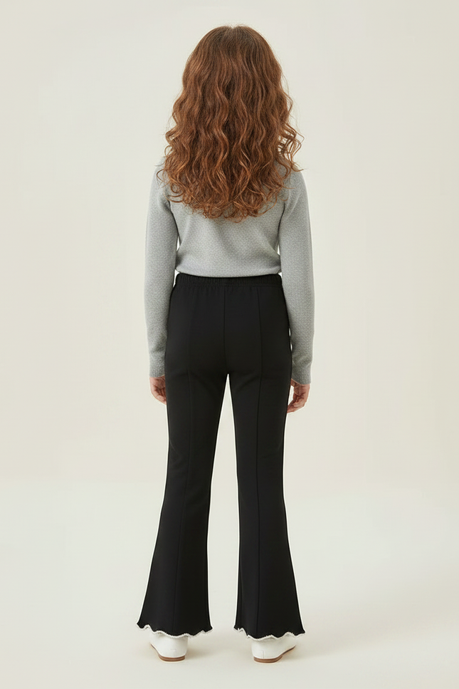Pantalon Patte D'Éléphant Noir Évasé Nœud Brodé Fille - Maille - vue 2