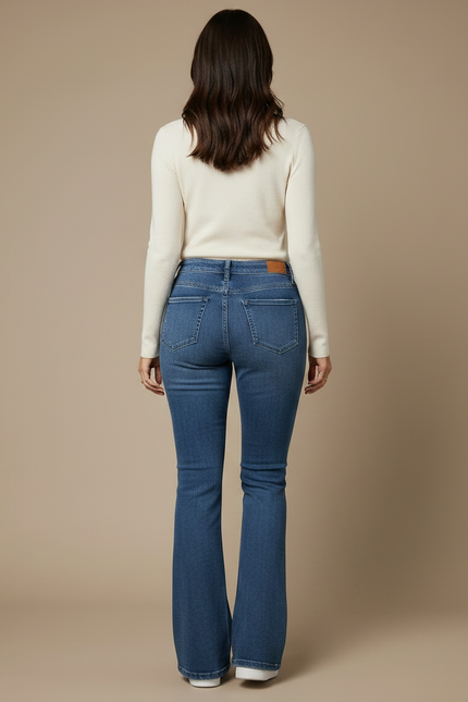 Pantalon Patte D'Éléphant Bleu Denim Taille Haute Stretch - Jean - vue 2