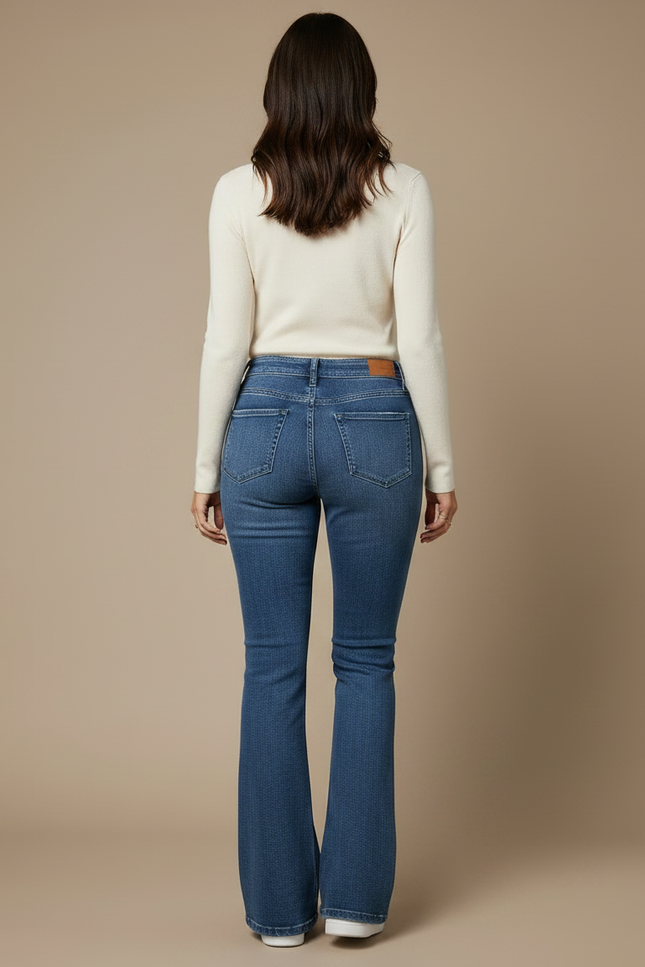 Pantalon Patte D'Éléphant Bleu Denim Taille Haute Stretch - Jean - vue 2