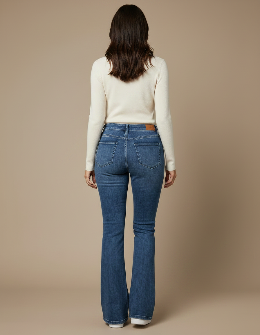 Pantalon Patte D'Éléphant Bleu Denim Taille Haute Stretch - Jean - vue 2