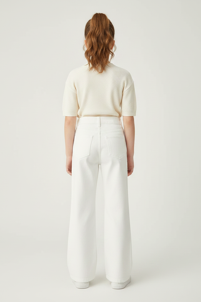 Pantalon Patte D'Éléphant Blanc Denim Large Nœuds Fille - Jean - vue 2