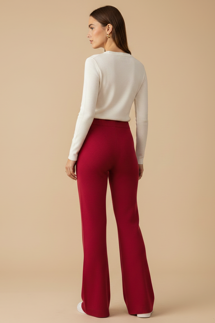 Pantalon Patte D'Éléphant Rouge Laine Tricoté Ample Hiver - vue 2