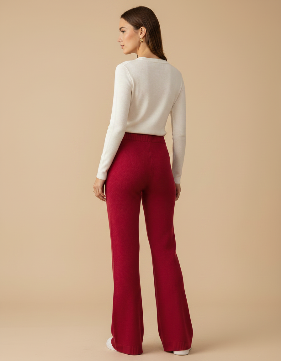 Pantalon Patte D'Éléphant Rouge Laine Tricoté Ample Hiver - vue 2