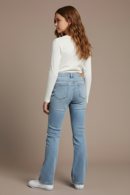 Pantalon Patte D'Éléphant Bleu Clair Denim Taille Haute Décontracté - Jean - vue 2