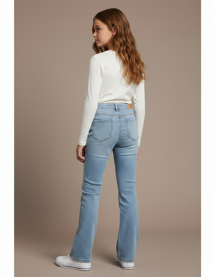 Pantalon Patte D'Éléphant Bleu Clair Denim Taille Haute Décontracté - Jean - vue 2