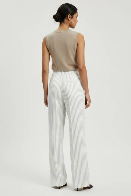 Pantalon Patte D'Éléphant Blanc Rayé Taille Haute Fluide - Viscose - vue 2