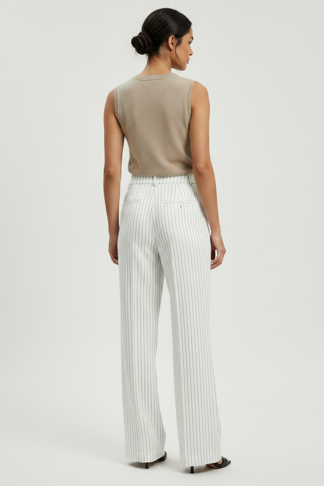 Pantalon Patte D'Éléphant Blanc Rayé Taille Haute Fluide - Viscose - vue 2