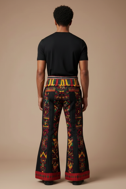 Pantalon Patte D'Éléphant Noir Ethnique Imprimé Tribal Ample - Toile - vue 2