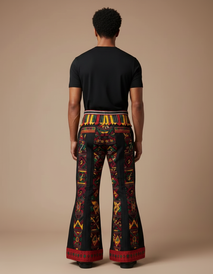 Pantalon Patte D'Éléphant Noir Ethnique Imprimé Tribal Ample - Toile - vue 2