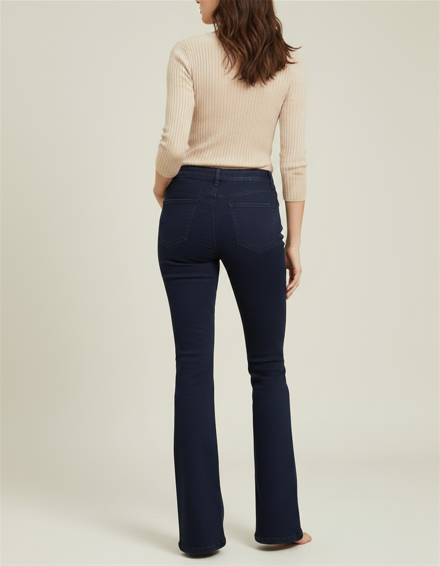 Pantalon Patte D'Éléphant Bleu Marine Taille Haute Stretch - Jean - vue 2