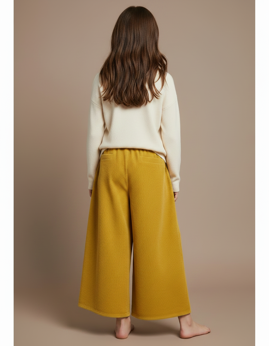Pantalon Patte D'Éléphant Jaune Moutarde Côtelé Ample Confortable Enfant - Cordé - vue 2
