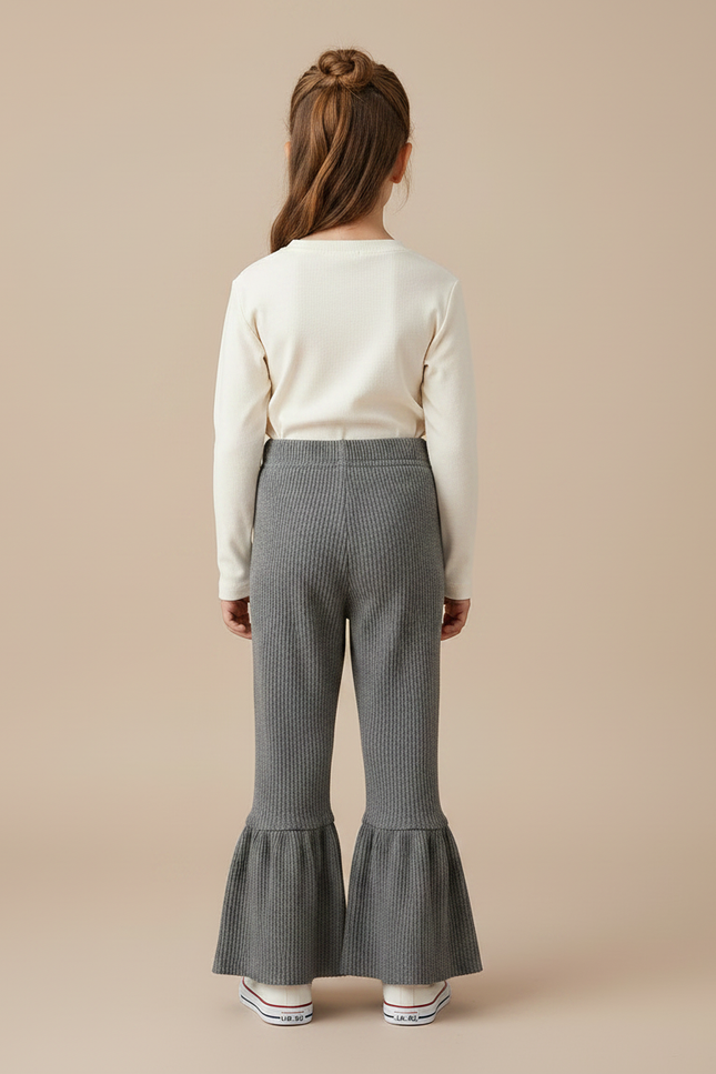 Pantalon Patte D'Éléphant Côtelé Gris Confortable Fille - Maille - vue 2