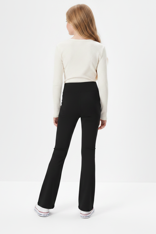 Pantalon Patte D'Éléphant Noir Taille Haute Confortable Stretch Fille - Maille - vue 2