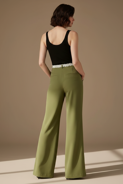 Pantalon Patte D'Éléphant Vert Fluide Taille Haute Décontracté - Polyester - vue 2