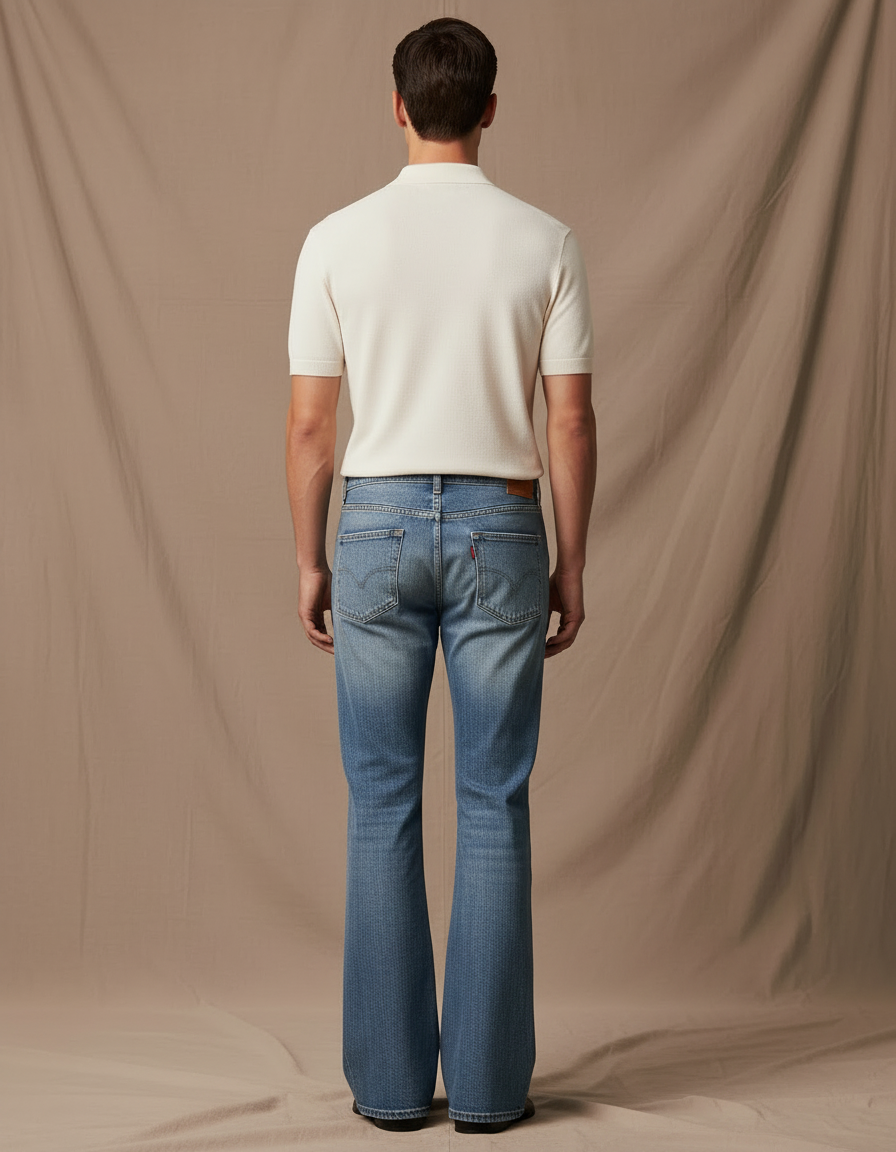 Pantalon Patte D'Éléphant Homme Denim Bleu Clair Coupe Évasée - Jean - vue 2