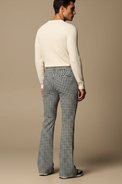 Pantalon Patte D'Éléphant Pied-de-Poule Évasé Imprimé Élégant - Tweed - vue 2