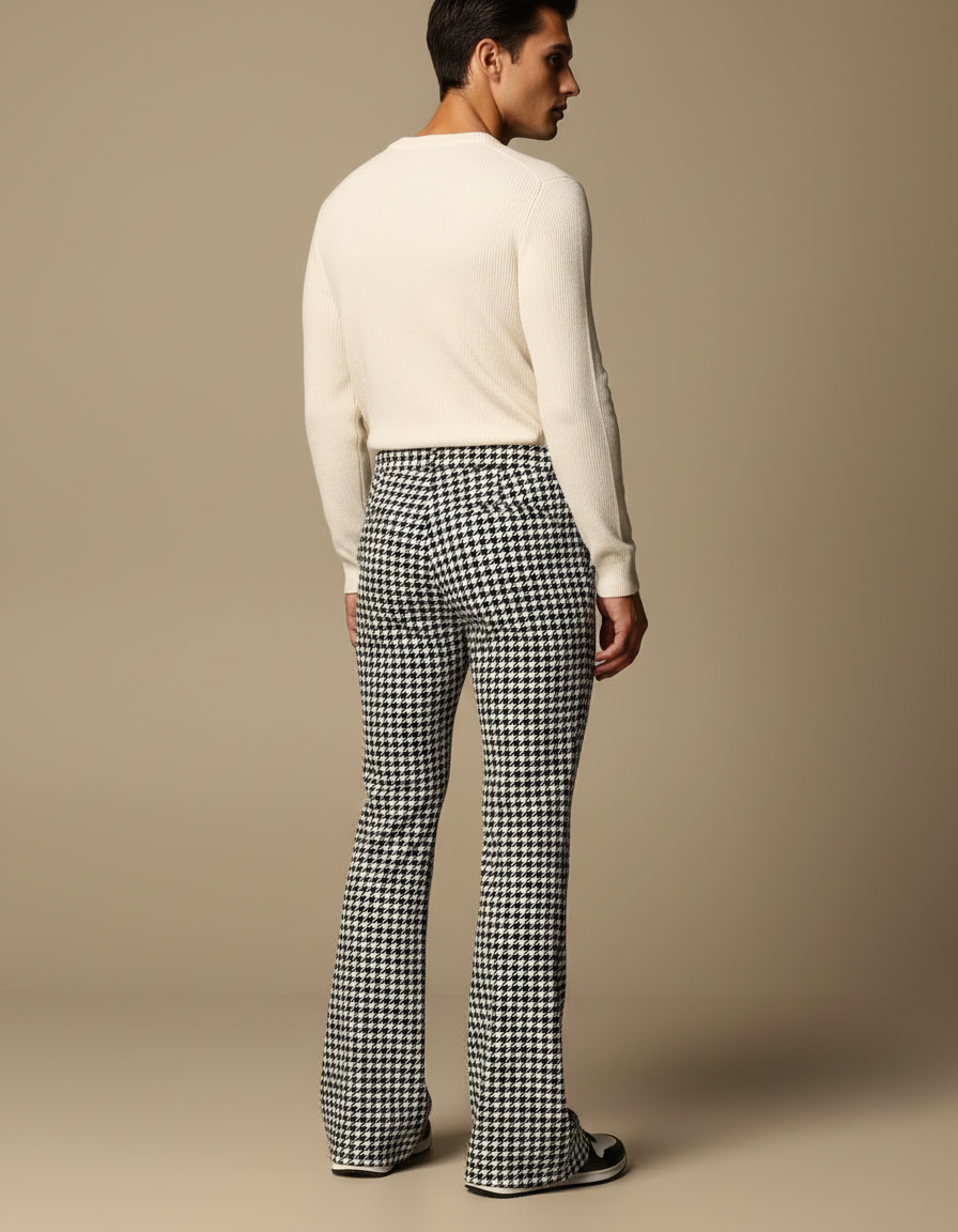 Pantalon Patte D'Éléphant Pied-de-Poule Évasé Imprimé Élégant - Tweed - vue 2