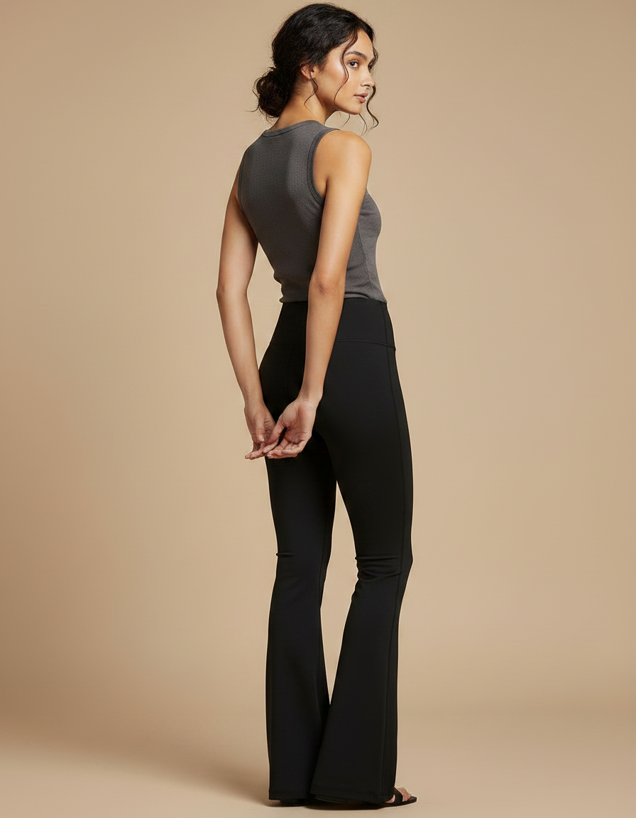 Pantalon Patte D'Éléphant Noir Taille Haute Yoga Confortable - Polyester - vue 2