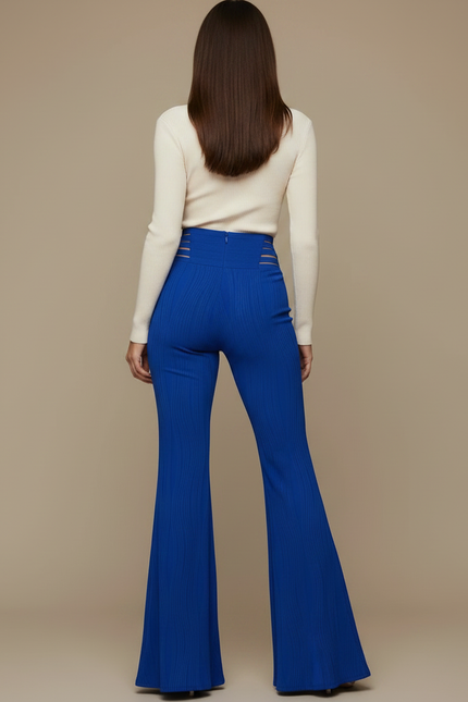 Pantalon Patte D'Éléphant Bleu Texturé Maille Croisée Élégant - vue 2