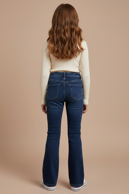 Pantalon Patte D'Éléphant Jean Bleu Classique Évasé Confortable - Marine - vue 2