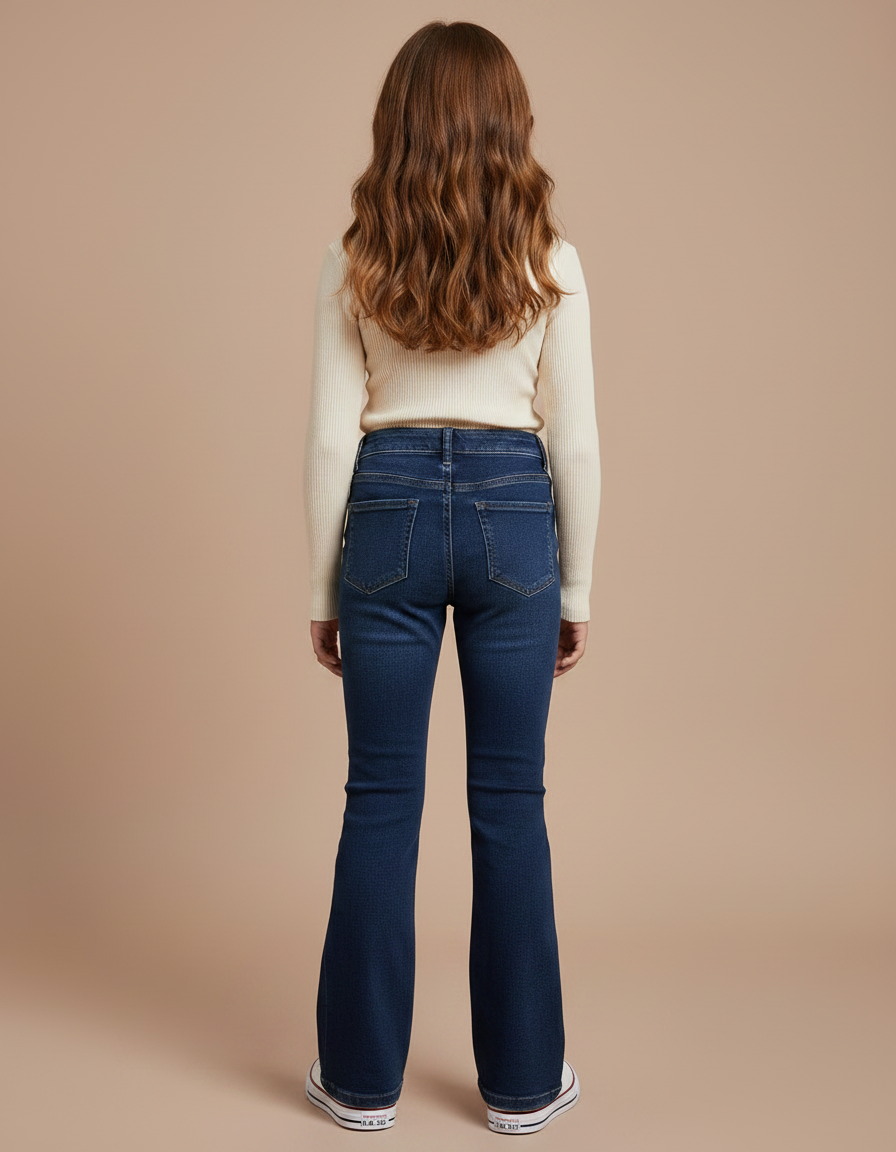 Pantalon Patte D'Éléphant Jean Bleu Classique Évasé Confortable - Marine - vue 2