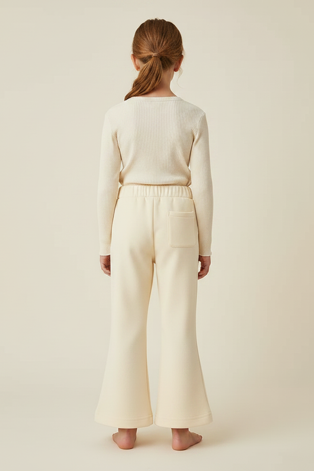 Pantalon Patte D'Éléphant Crème Côtelé Évasé Enfant Confortable - Beige Molleton - vue 2