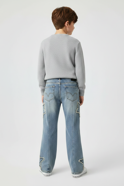 Pantalon Patte D'Éléphant Jean Étoiles Brutes Garçon Ample - Bleu - vue 2