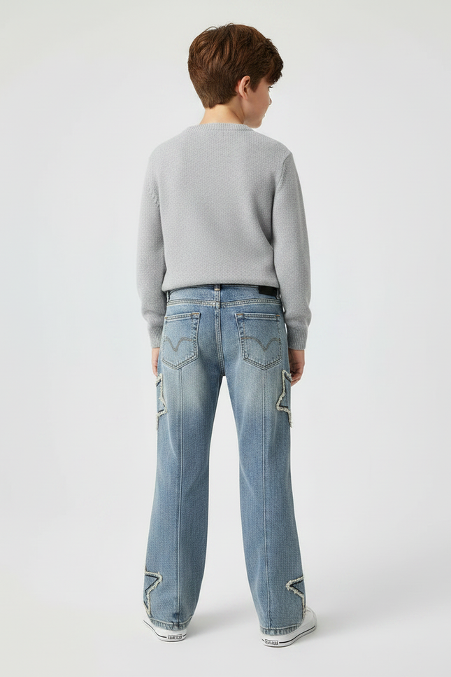 Pantalon Patte D'Éléphant Jean Étoiles Brutes Garçon Ample - Bleu - vue 2