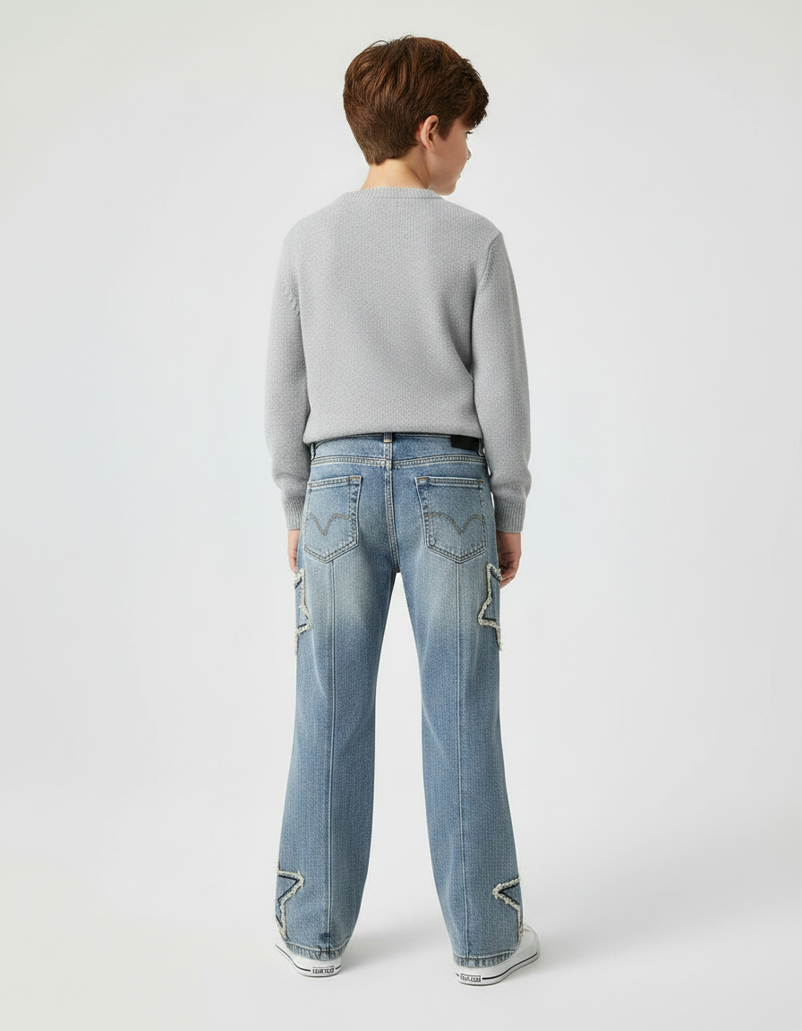 Pantalon Patte D'Éléphant Jean Étoiles Brutes Garçon Ample - Bleu - vue 2