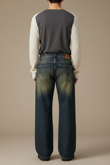 Pantalon Patte D'Éléphant Jean Délavé Ample Vintage Homme - Bleu - vue 2
