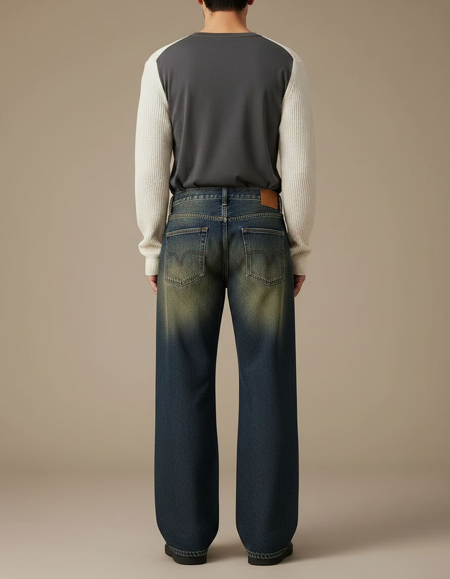 Pantalon Patte D'Éléphant Jean Délavé Ample Vintage Homme - Bleu - vue 2
