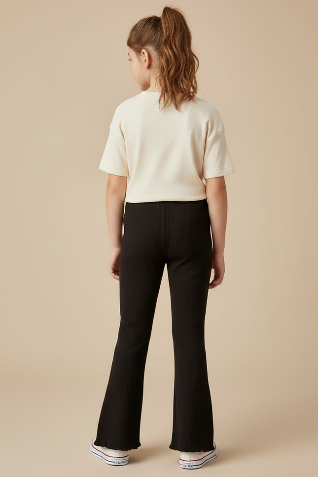 Pantalon Patte D'Éléphant Noir Côtelé Évasé Fleuri Fille - Maille - vue 2