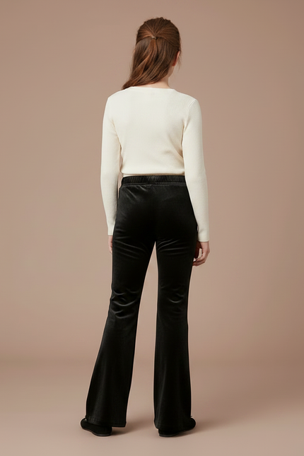 Pantalon Patte D'Éléphant Noir Velours Étoiles Strass Fille - vue 2