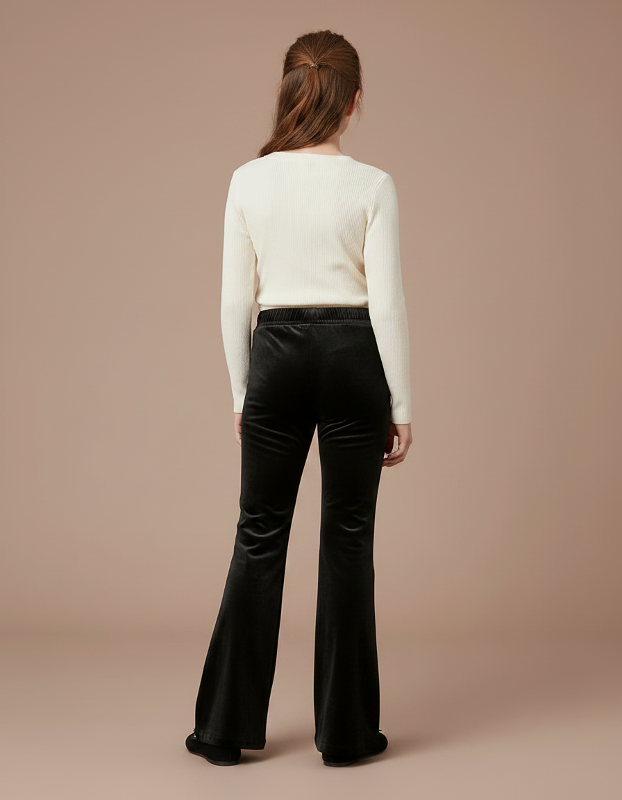 Pantalon Patte D'Éléphant Noir Velours Étoiles Strass Fille - vue 2