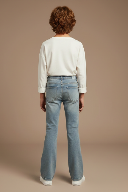 Pantalon Patte D'Éléphant Jean Denim Clair Décontracté Enfant - Bleu - vue 2