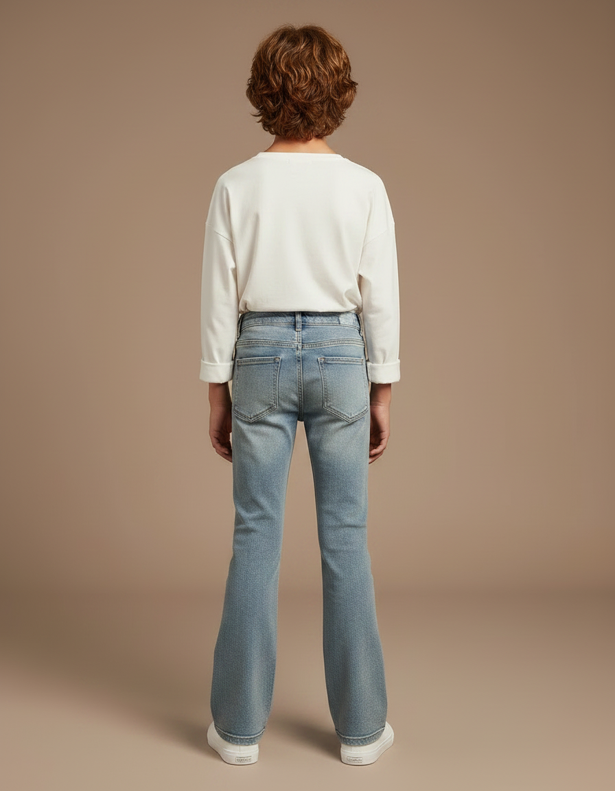 Pantalon Patte D'Éléphant Jean Denim Clair Décontracté Enfant - Bleu - vue 2