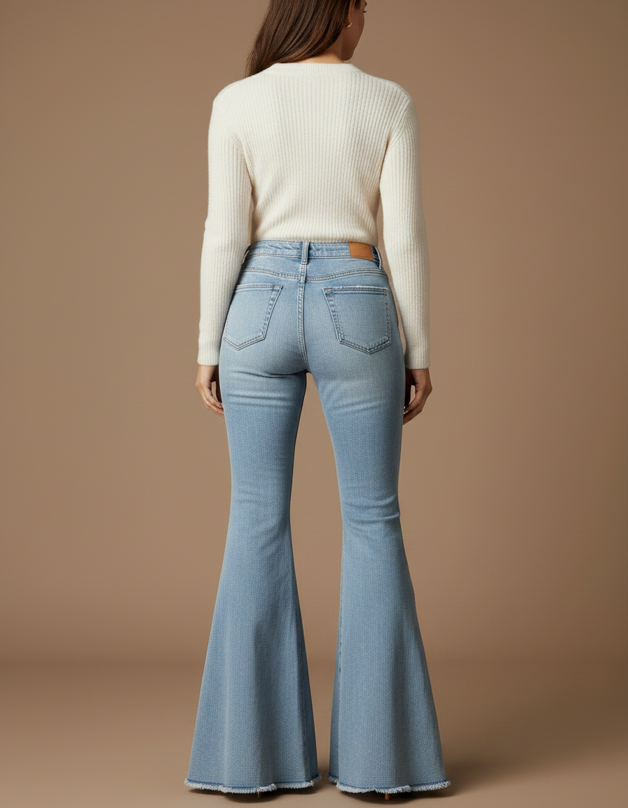 Pantalon Patte D'Éléphant Jean Fendu Franges Taille Haute - Bleu - vue 2