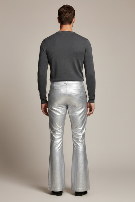 Pantalon Patte D'Éléphant Argent Métallique Brillant Évasé Homme - Argenté Polyester - vue 2