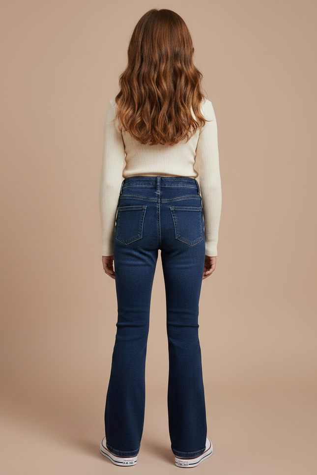 Pantalon Patte D'Éléphant Jean Bleu Classique Évasé Confortable - Marine - vue 2