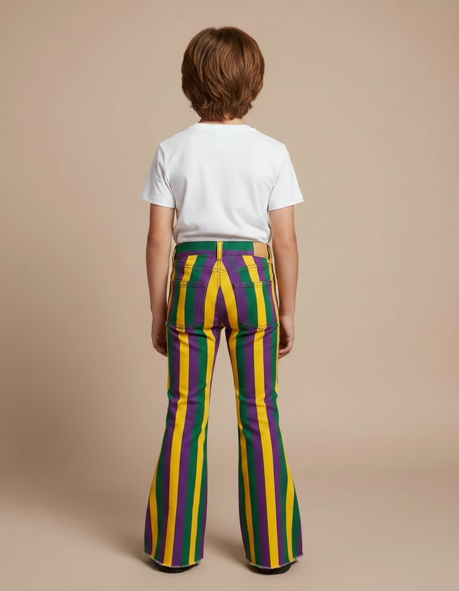 Pantalon Patte D'Éléphant Rayé Multicolore Garçon Évasé Décontracté - Jean - vue 2