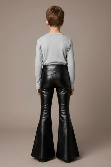 Pantalon Patte D'Éléphant Similicuir Noir Évasé Lacets Enfant - Simili cuir - vue 2